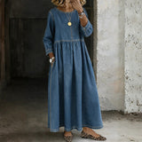 Cinzia | Abito in denim con colletto alla Peter Pan