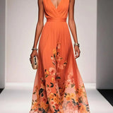 Lisa | Abito lungo in chiffon a fiori con scollo a V