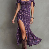 Silvana | Abito midi boho a fiori con maniche a sbuffo