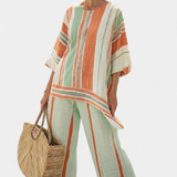 Marcella | Completo in lino a righe multicolore