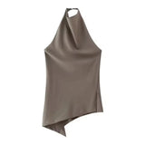 Tatiana | Completo elegante in raso con blusa asimmetrica