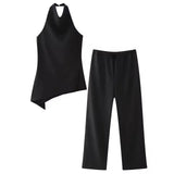 Tatiana | Completo elegante in raso con blusa asimmetrica