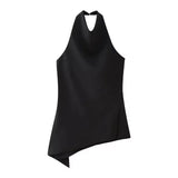 Tatiana | Completo elegante in raso con blusa asimmetrica