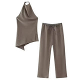Tatiana | Completo elegante in raso con blusa asimmetrica