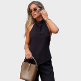 Tatiana | Completo elegante in raso con blusa asimmetrica