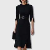 Cristina | Abito midi nero con cintura