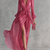 Nora | Abito lungo elegante in chiffon con scollo a V e cintura da annodare
