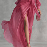 Nora | Abito lungo elegante in chiffon con scollo a V e cintura da annodare
