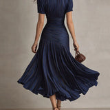 Rosalba | Abito lungo elegante in chiffon blu navy in stile vintage