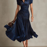 Rosalba | Abito lungo elegante in chiffon blu navy in stile vintage