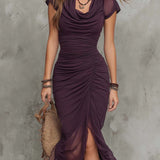 Carlotta | Abito midi plissettato con stampa astratta elegante