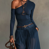 Adele | Completo con top a spalle scoperte e gonna blu navy
