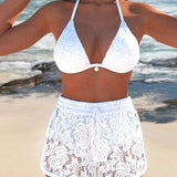Bianca | Set bikini elegante in pizzo tinta unita