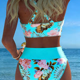 Eleonora | Bikini con fantasia floreale a contrasto e spacco