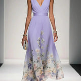 Lisa | Abito lungo in chiffon a fiori con scollo a V