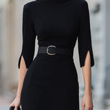 Cristina | Abito midi nero con cintura