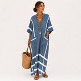Lia | Caftano lungo a righe blu