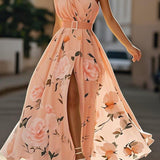 Gilda | Abito lungo in chiffon a fiori con spalle scoperte