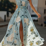 Gilda | Abito lungo in chiffon a fiori con spalle scoperte