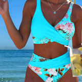 Eleonora | Bikini con fantasia floreale a contrasto e spacco