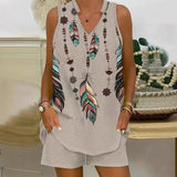Clara | Completo relax boho con stampa a piume