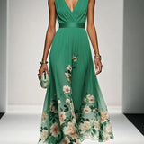 Lisa | Abito lungo in chiffon a fiori con scollo a V