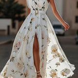 Gilda | Abito lungo in chiffon a fiori con spalle scoperte