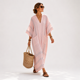Rosalba | Caftano lungo rosa a righe