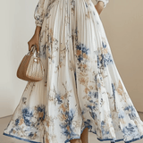Marilena | Abito lungo in chiffon bianco a fiori con maniche ampie