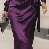 Tiziana | Abito midi drappeggiato in raso viola