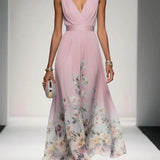 Lisa | Abito lungo in chiffon a fiori con scollo a V