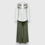 Mariasole | Completo bicolore con blusa a fiori e pantaloni ampi