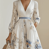 Marilena | Abito lungo in chiffon bianco a fiori con maniche ampie