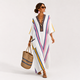 Simona | Caftano lungo bianco multicolore