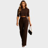 Martina | Completo autunnale aderente con top corto e pantaloni