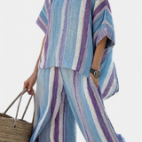Paolina | Completo con pantaloni a righe color malva