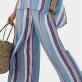 Paolina | Completo con pantaloni a righe color malva