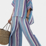 Paolina | Completo con pantaloni a righe color malva