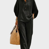 Mariella | Completo in cotone e lino con pantaloni ampi