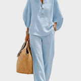 Mariella | Completo in cotone e lino con pantaloni ampi