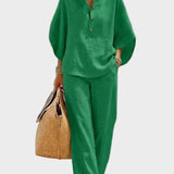 Mariella | Completo in cotone e lino con pantaloni ampi