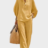 Mariella | Completo in cotone e lino con pantaloni ampi