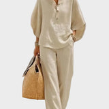 Mariella | Completo in cotone e lino con pantaloni ampi