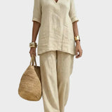 Pierangela | Completo con top a maniche corte e pantaloni dritti